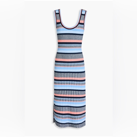 Veronica Beard Fabiana striped ribbed knit midi dress size M small flaw - Picture 1 of 4